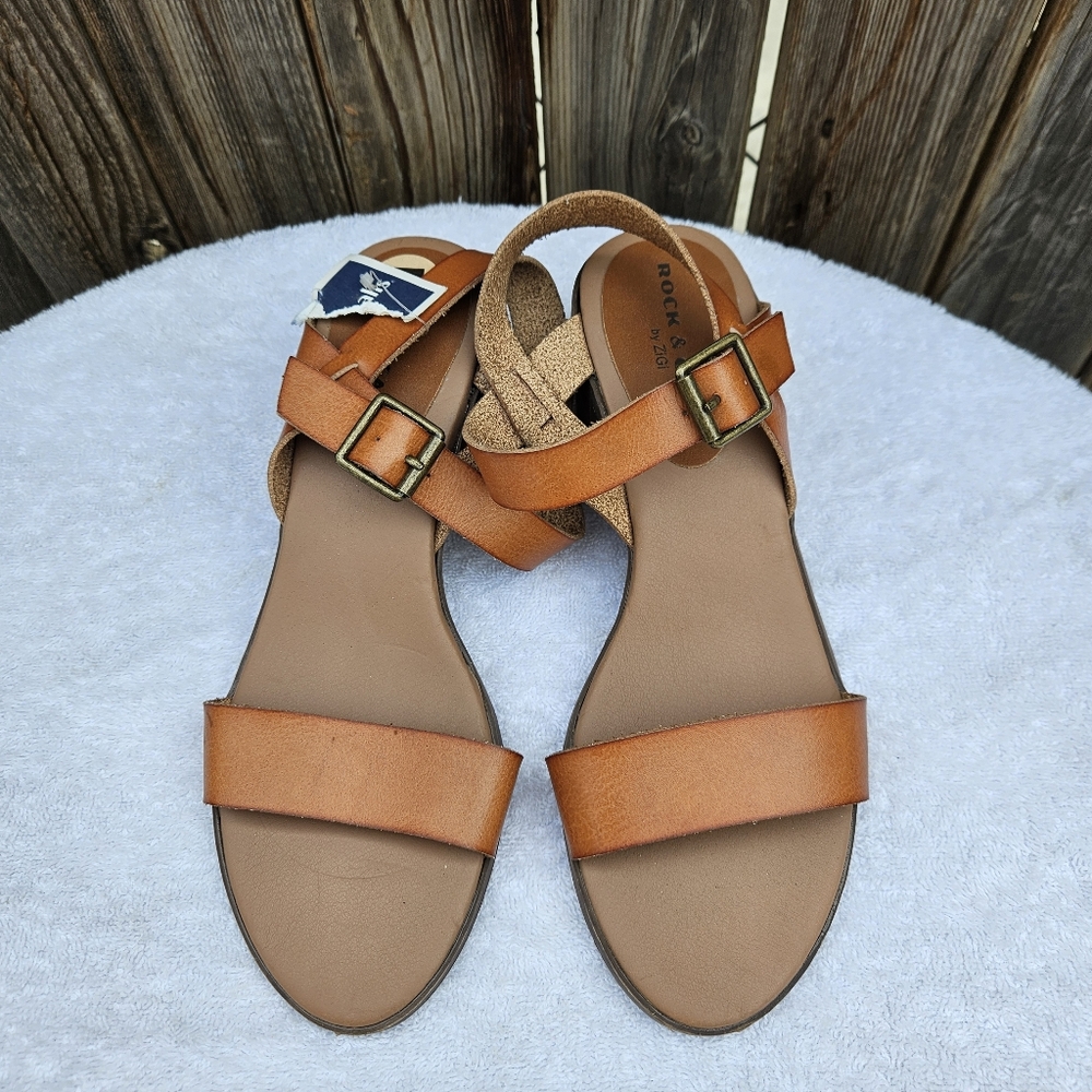 Rock & Candy Elegant Tan Sandals Block Heel Size 7 - Picture 4 of 16